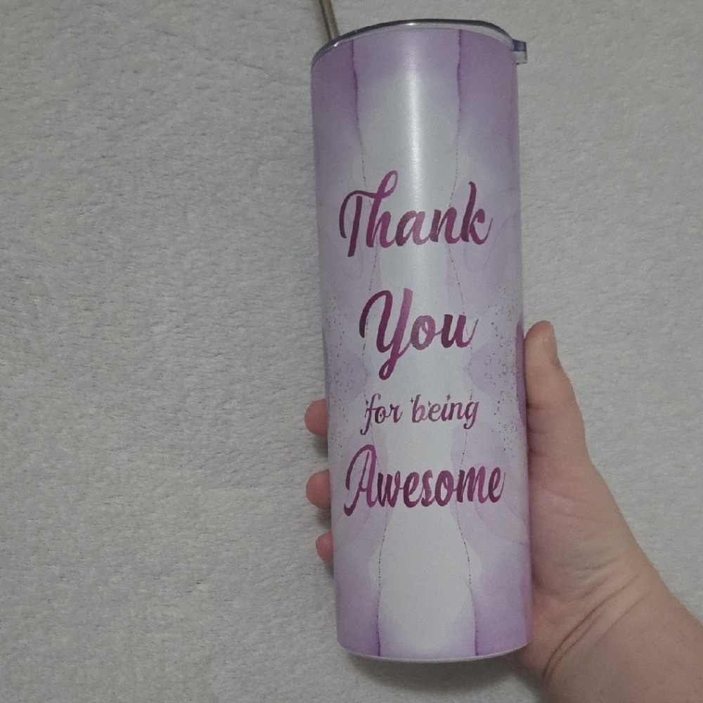 Purple and White Tumbler with Inspirational Message